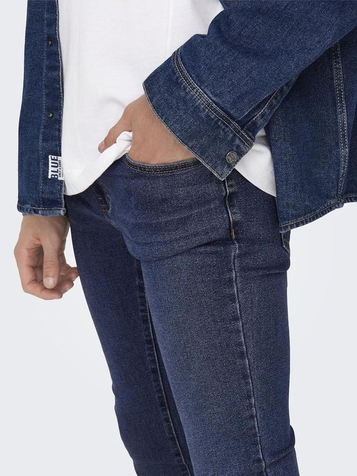 ONLY & SONS Male Skinny Jeans ONSWARP Mittlere Taille Skinny Fit Jeans 31W / 34L Medium Blue Denim,