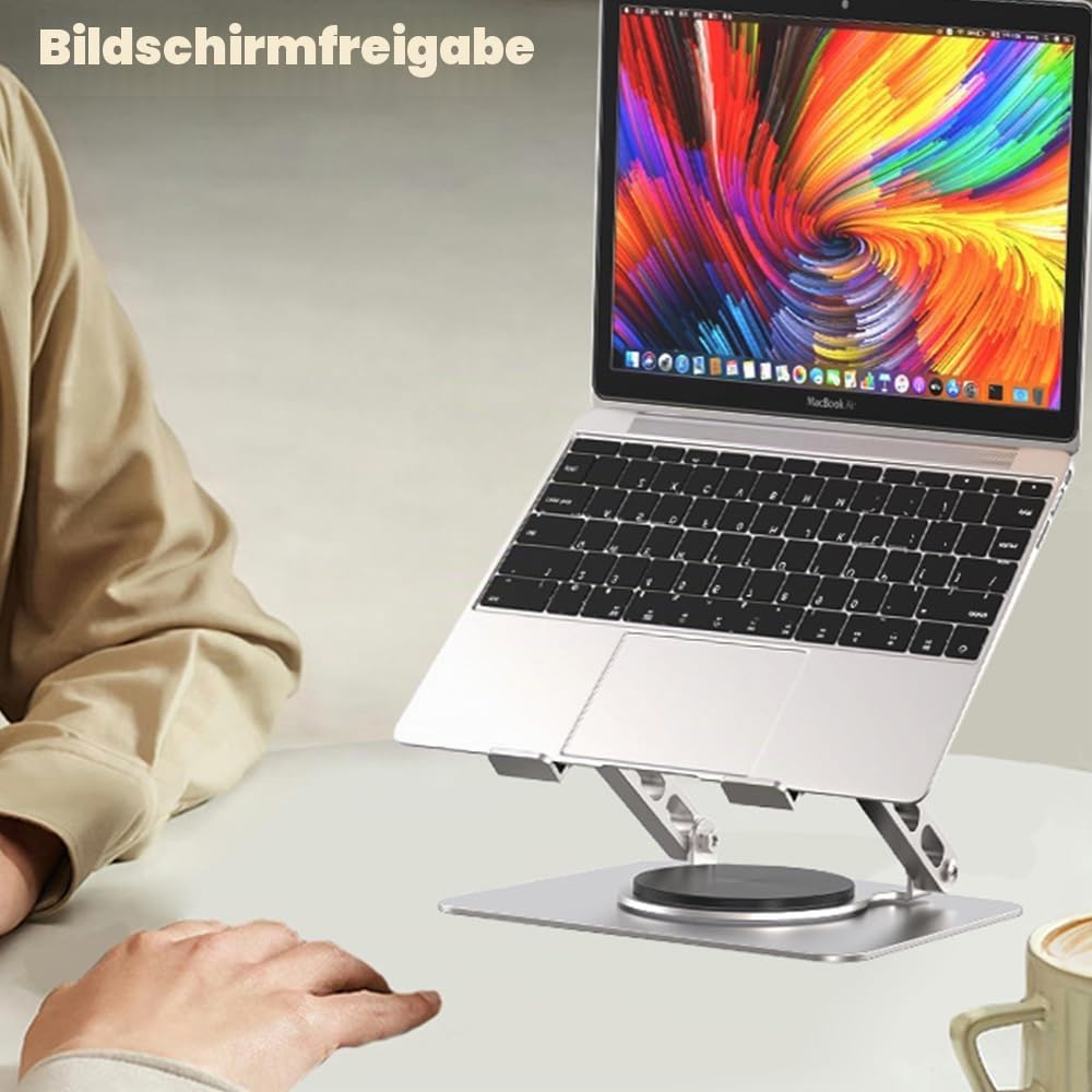 Laptop Ständer Höhenverstellbarer und Faltbar mit 360° Drehbarer Basis, Notebook Ständer Kompatibel
