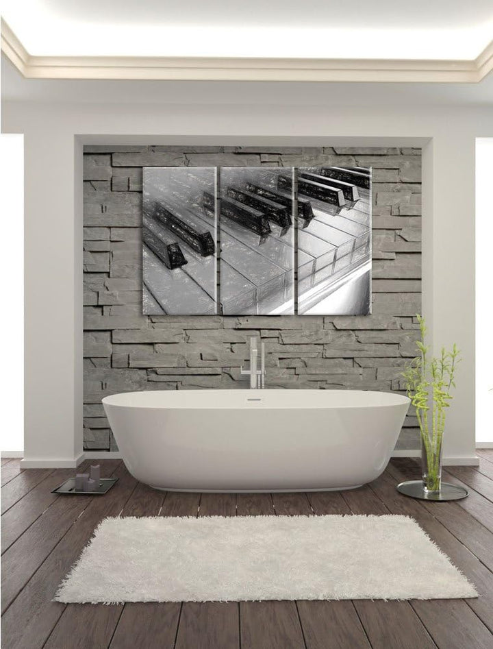 Piano Rainbow Colours, Bunte Klaviertasten Kohle Effekt 3-Teiler Leinwandbild 120x80 Bild auf Leinwa