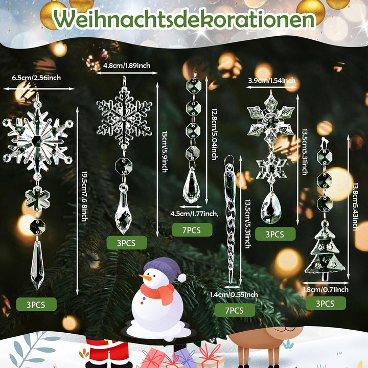 Weihnachtsbaumschmuck Set, Christbaumschmuck Schneeflocken Eiszapfen Set, Acryl Schneeflocken Eiszap