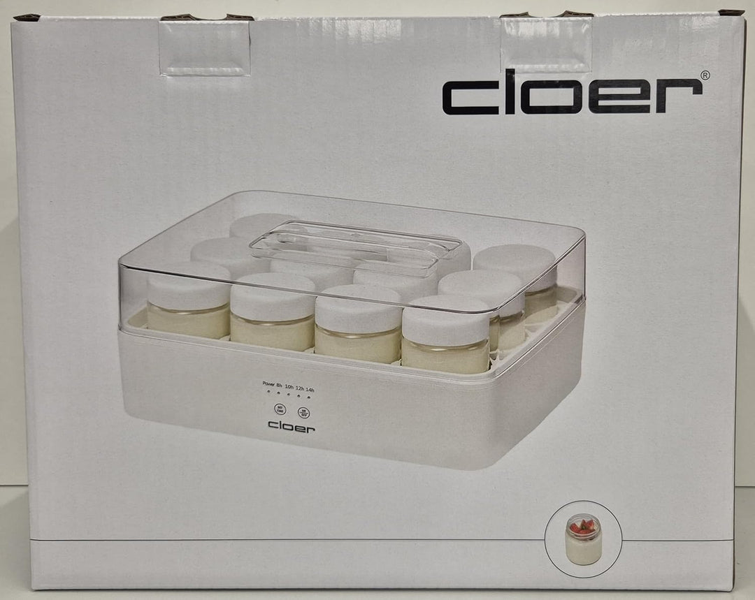 Cloer 9921 Joghurtbereiter für 12 Gläser, je 150 ml Fassungsvermögen, für Joghurt und Fermentkulture
