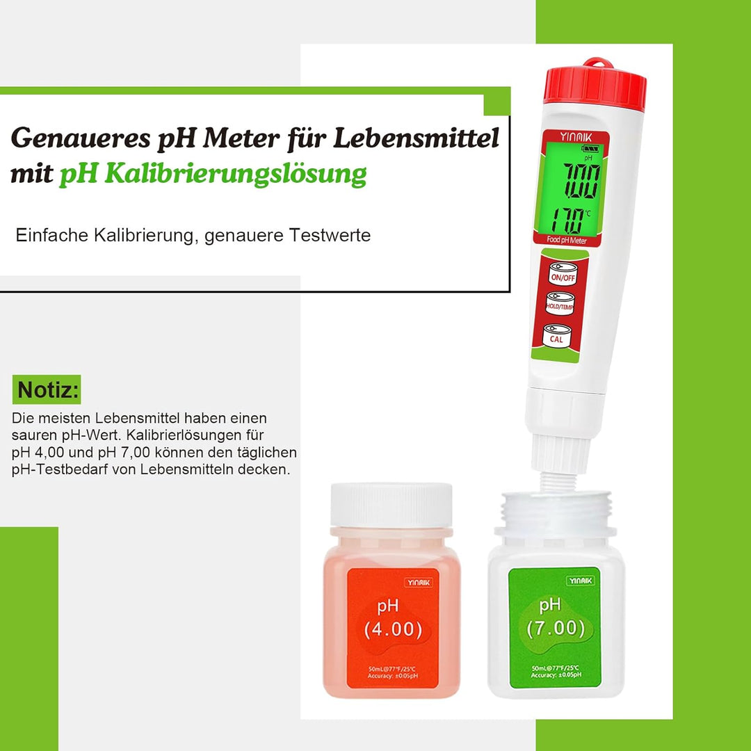 Digitales pH Messgerät, YINMIK pH Tester für Lebensmittel mit Kalibrierlösung, pH Wert für Fermentat