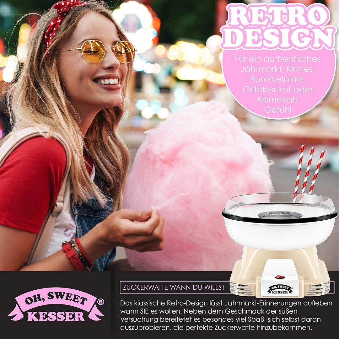 KESSER® Zuckerwattemaschine Set für Dein zuhause - Mit 30x Zuckerwatte Stäbchen & Messlöffel - Retro
