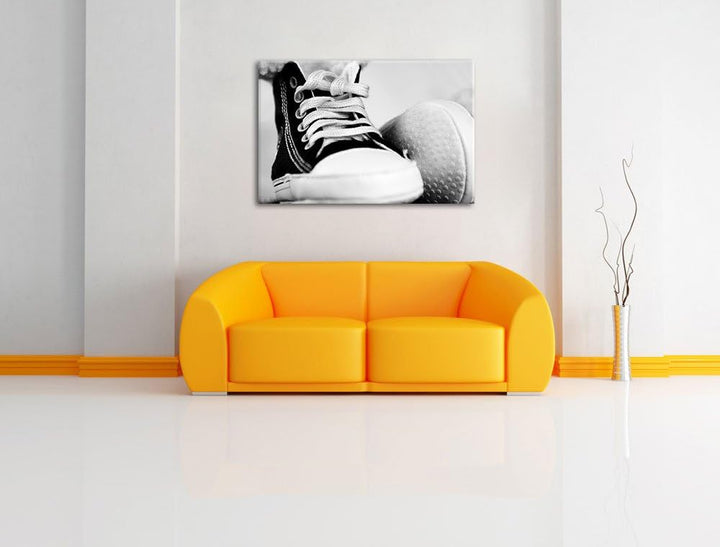 Pixxprint Converse All Stars Schuhe auf Leinwand, XXL riesige Bilder fertig gerahmt mit Keilrahmen,