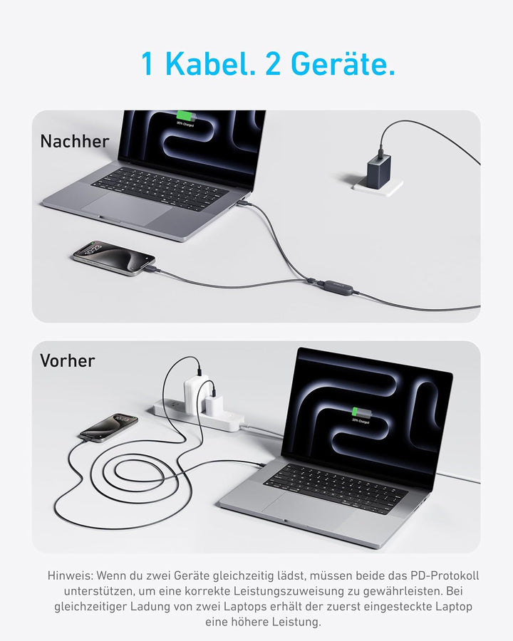 Anker USB C auf USB C Kabel, 140W Max 2-in-1 USB C Kabel 1,2m, für iPhone 16/16 Pro/16 Pro Max/16 Pl