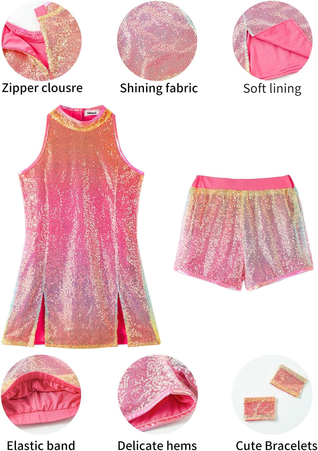 LOLANTA Mädchen Pailletten-Kostüm Hip Hop Dancewear Funkelndes Tanzkleid Gesetzt 4-5 Jahre Schillern