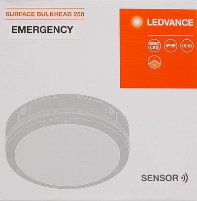 LEDVANCE Wand- und Deckenleuchte LED: für Decke/Wand, SURFACE BULKHEAD 250 SENSOR EMERGENCY, 11,50 W