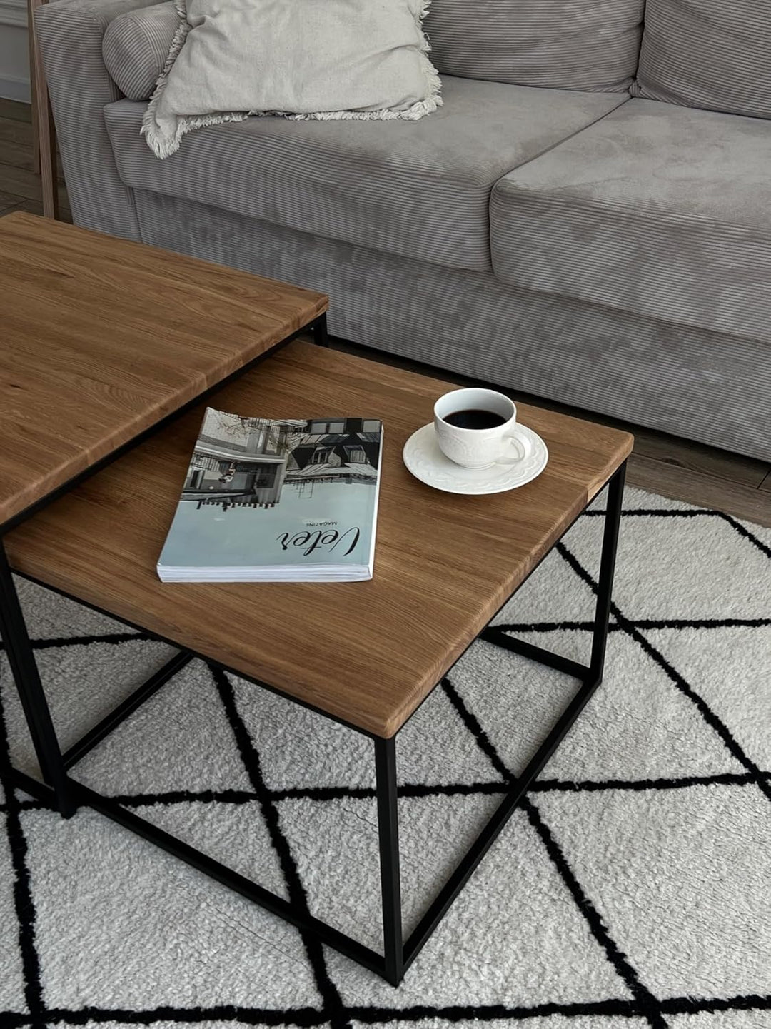 Original BestLoft® 2er-Set Couchtisch Twinsburg aus edler Eiche Industriedesign (Eiche Hell Natur +