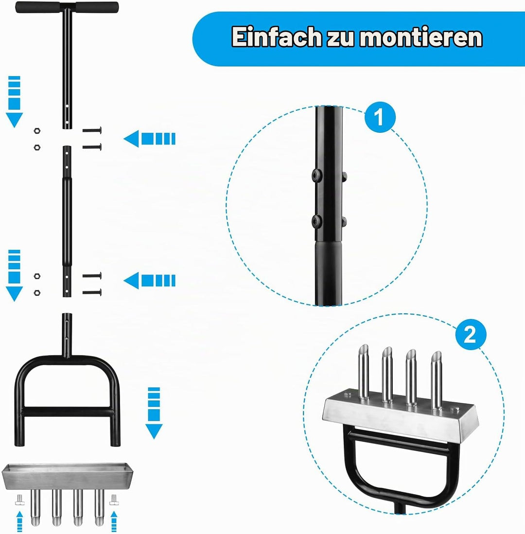 Rasenbelüfter mit 4 Edelstahl-Kern &amp; Ablageschale, Manueller Rasenlüfter mit T-Griff, Aerifizierer f