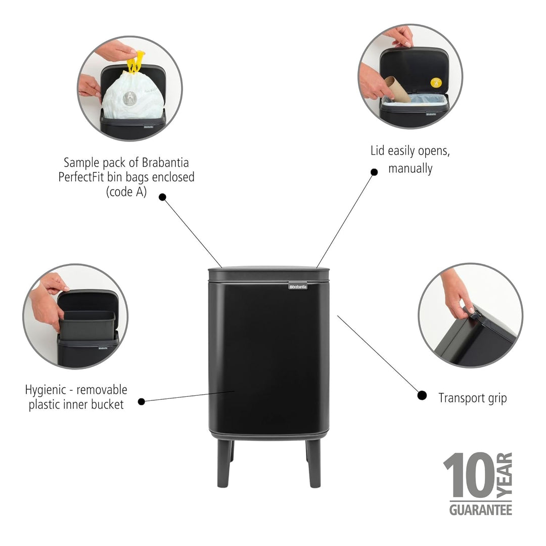 Brabantia - Mülleimer Bo Hi 4L mit Soft-Close-Deckel, herausnehmbarem Inneneimer und Transportgriff