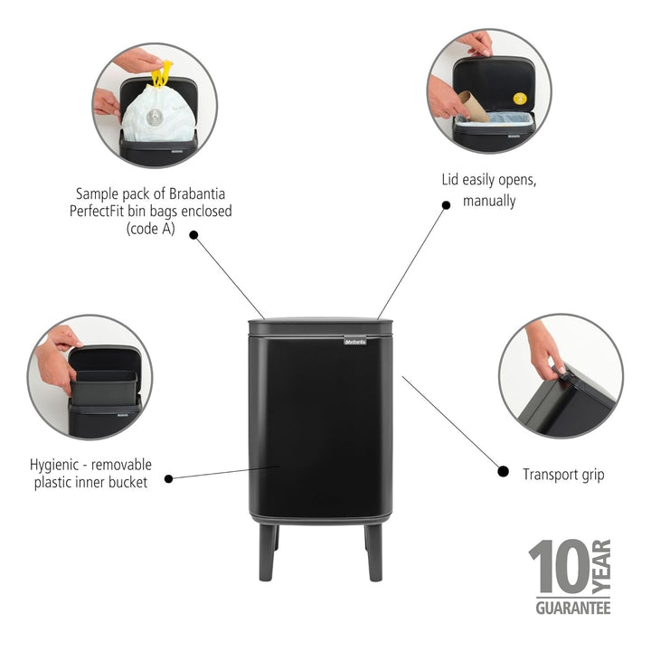 Brabantia - Mülleimer Bo Hi 4L mit Soft-Close-Deckel, herausnehmbarem Inneneimer und Transportgriff