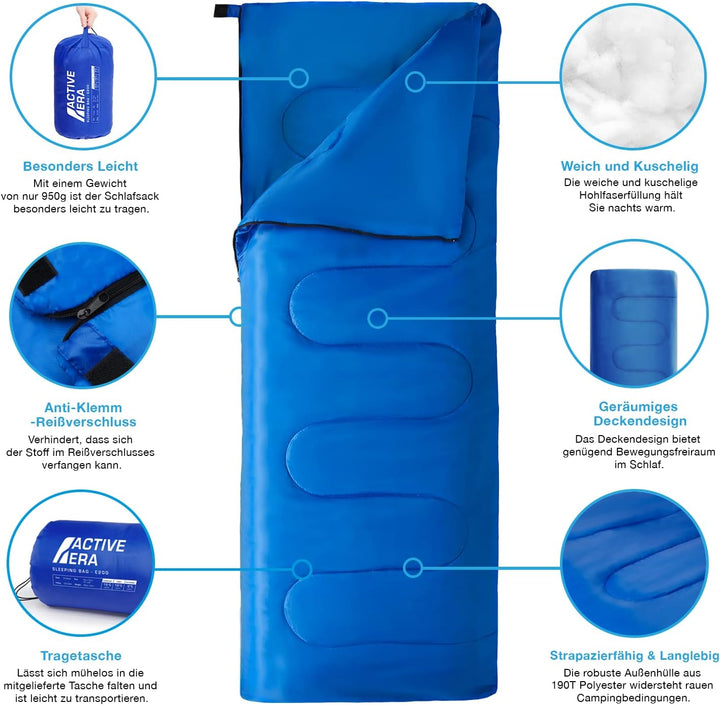 Active Era Deckenschlafsack - Sleeping Bag, -3°C bis 15°C Sommer, Frühling, Herbst - Leichter Schlaf