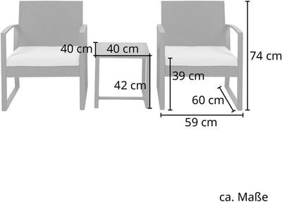 SVITA LOIS L Poly Rattan Sitzgruppe Gartenmöbel Metall-Garnitur Balkonmöbel Tisch Sessel (LOIS L Gra