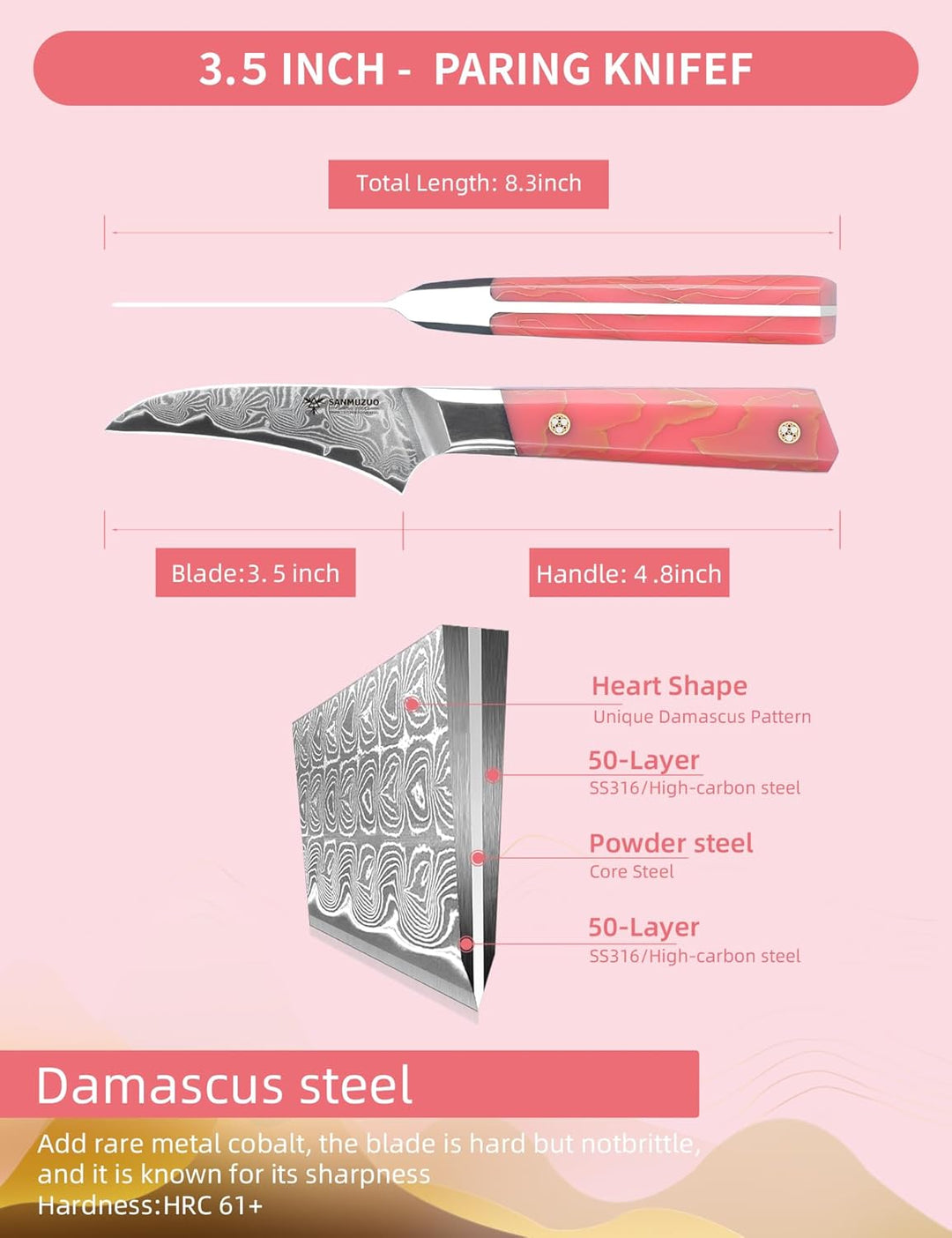 Vogelschnabel-Schälmesser 9 CM, professionelles Küchenschälmesser, ultrascharfer Damaszener Pulverst