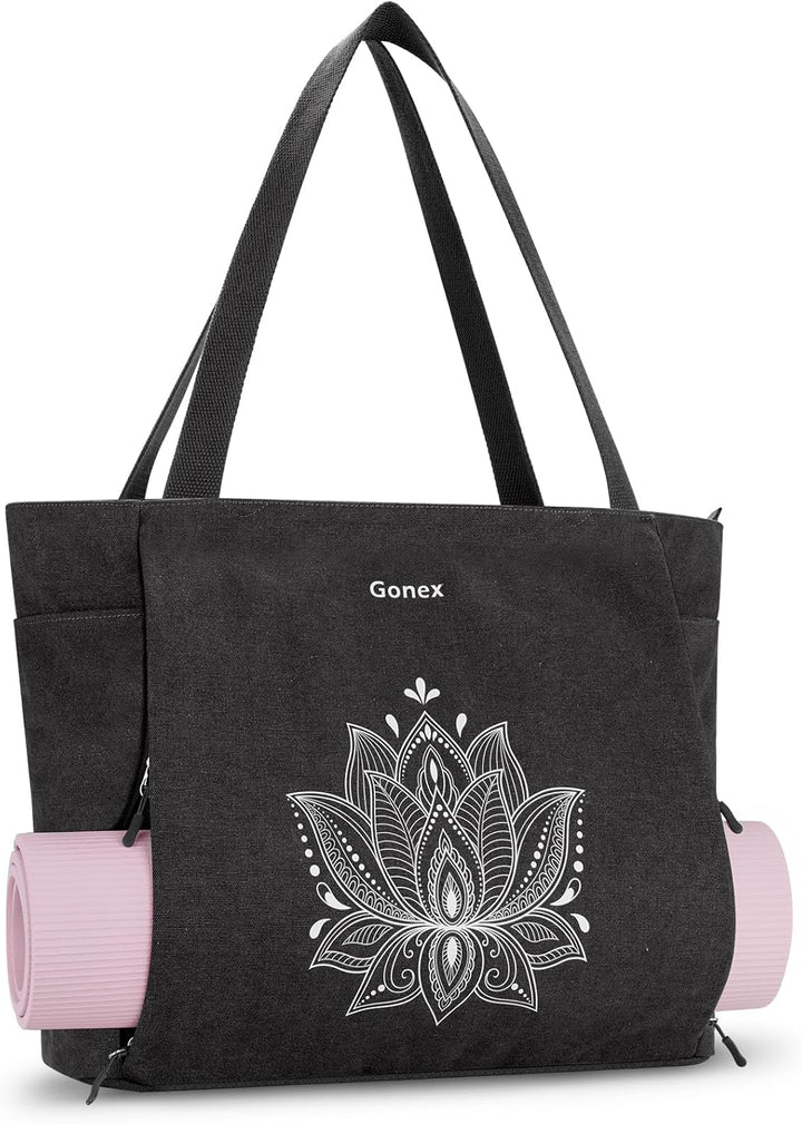 Gonex Yogatasche, Grosse Pilates Tragetasche mit Mehreren Taschen für Damen Herren, Robuste Canvas T