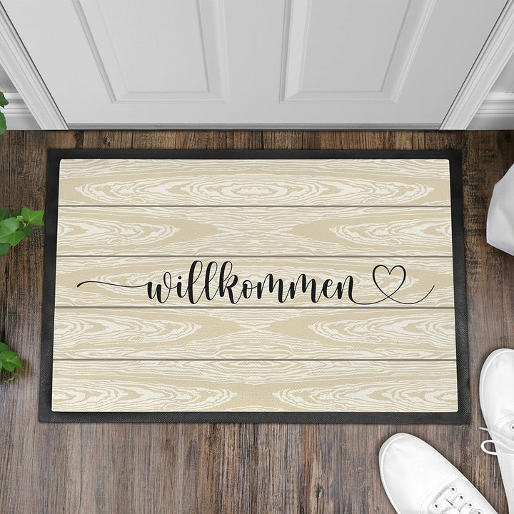 Trendation - Willkommen Holz Grafik Fussmatte Geschenk Schöne Fussmatte Aussen und Innenbereich 60x4