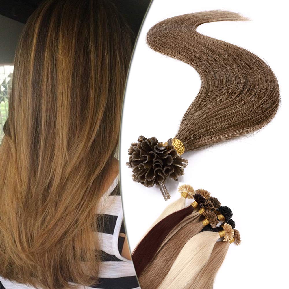 SEGO Extensions Echthaar Bondings Keratin U-Tip Remy Human Hair Haarverlängerung 50 Strähnen Hellbra