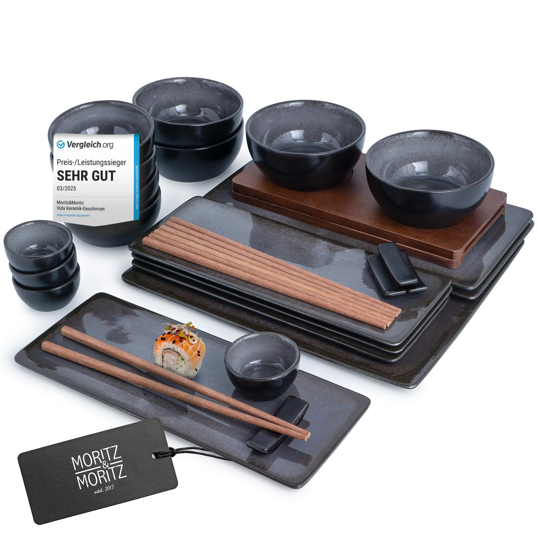 Moritz & Moritz Sushi Geschirr Set für 4 Personen - 29 Teile - Sushi Servierset mit 3x Sushi-Platte