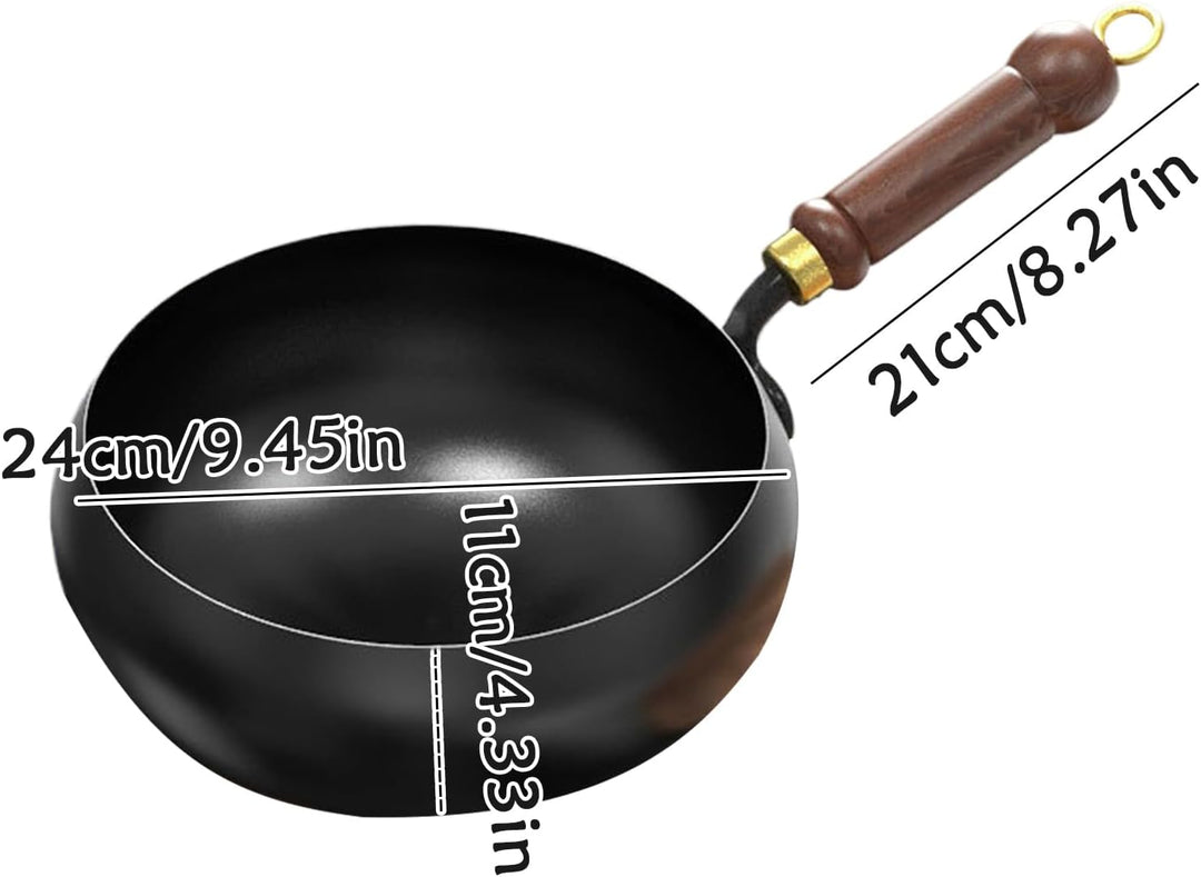 Generisch Eisenpfanne mit Holzgriff, 24cm Wokpfanne Induktion, Japanische Eisenpfanne mit Holzdeckel