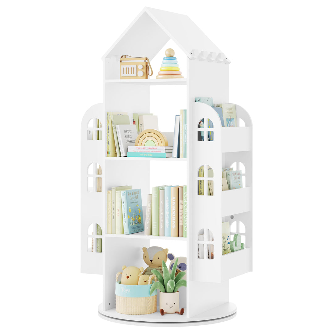 WOLTU Drehbares Bücherregal Kinder, Kinderregal Kinderbücherregal, Mit 4 Ebenen 2 Seitenregalen, Reg
