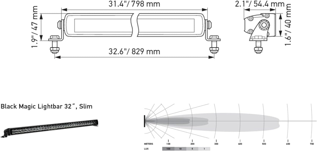 HELLA 1FJ 358 176-311 LED-Fernscheinwerfer - Black Magic Slim Lightbar 32" - 12/24V - Anbau - Kabel: