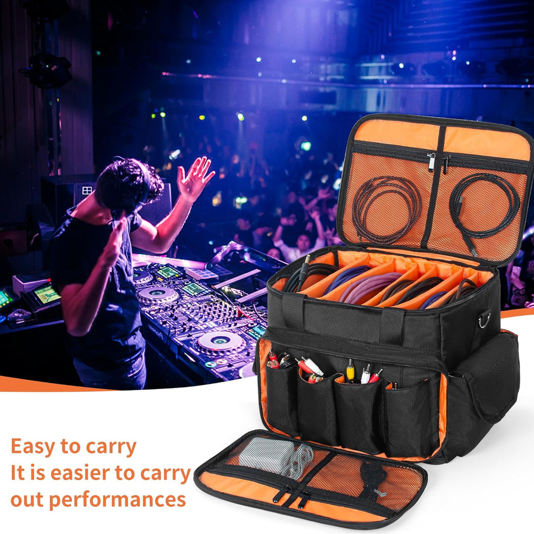 OUUTMEE DJ Tasche, DJ Cable File Bag, verstellbaren Trennwänden und Zwei separaten Taschen, 30x20x20