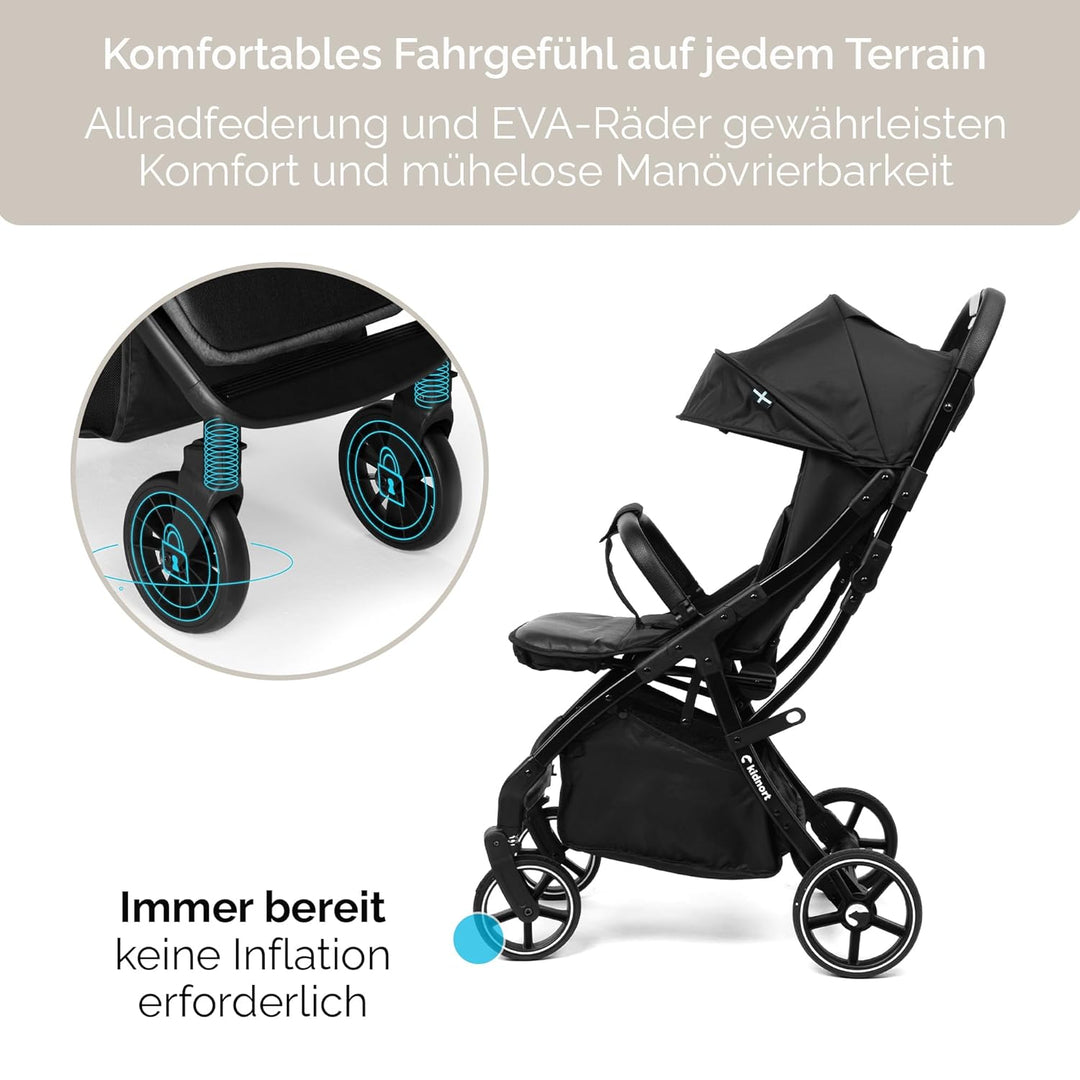 Fjällräv Buggy Kinderwagen bis 22 kg, Leicht, Einhand-Faltbar, 4-fach Verdeck mit Fenster, 360° Gel-