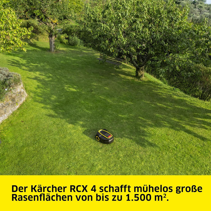 Kärcher Mähroboter RCX 4, ohne Begrenzungskabel, Flächenleistung: 1.500 m², Paralleles Bahnenfahren,