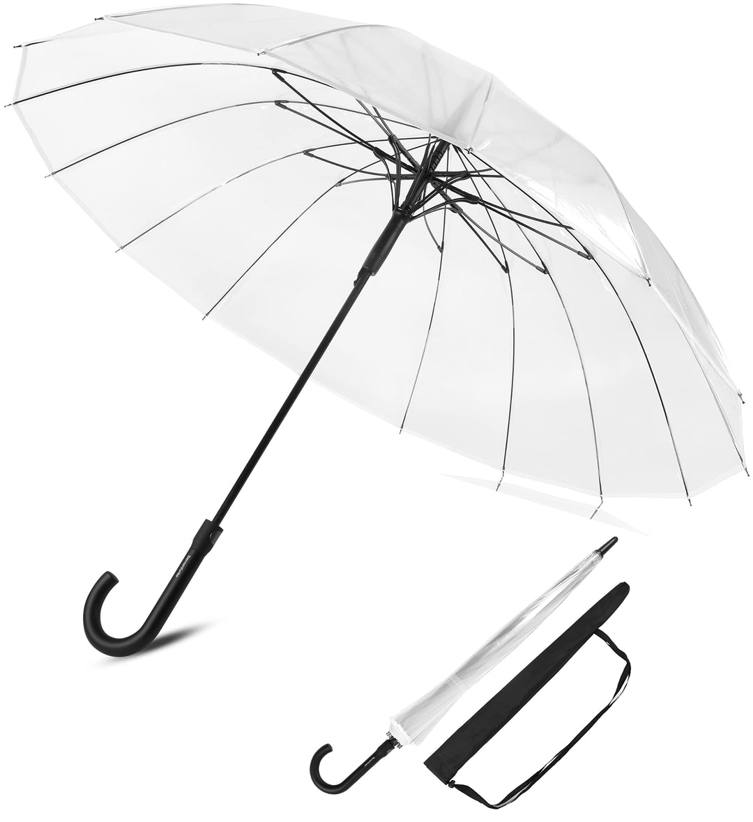 Sternenfunke Regenschirm transparent gross XXL Ø110 cm 16-Rippen Komfort-Druckknopf | Durchsichtiger