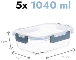 Visario Glas Frischhaltedosen 5er Set – 5× 1040 ml | Grosse Glasbehälter mit Deckel | Borosilikatgla