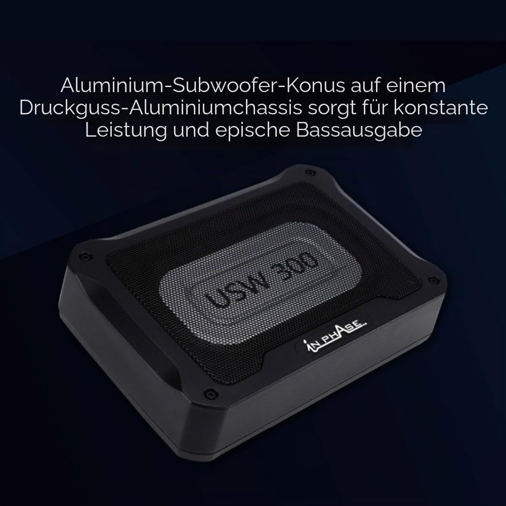 In Phase Car Audio USW300 300 W Ultraflaches, kompaktes aktives Subwoofersystem für den Untersitz, A