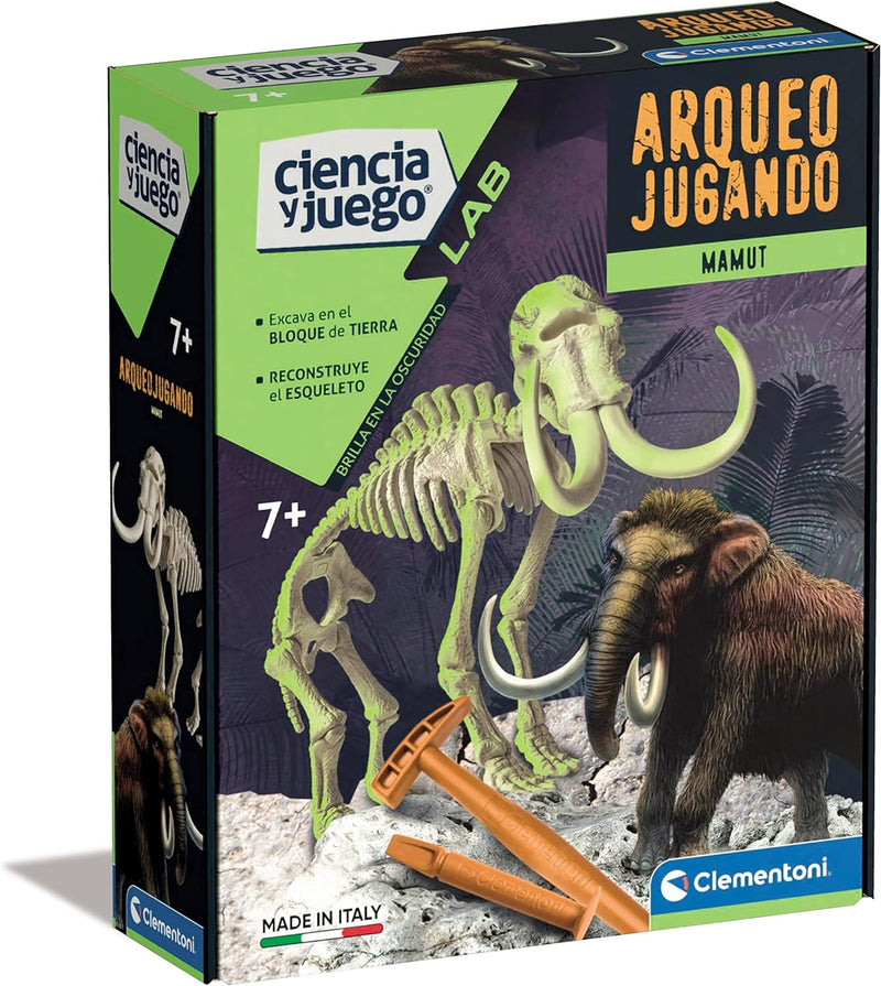 Clementoni - Arqueojugando Mamut, Fluoreszierendes Lernspiel 550272, 23.9 x 19.6 x 0.8 Mammut, Mammu