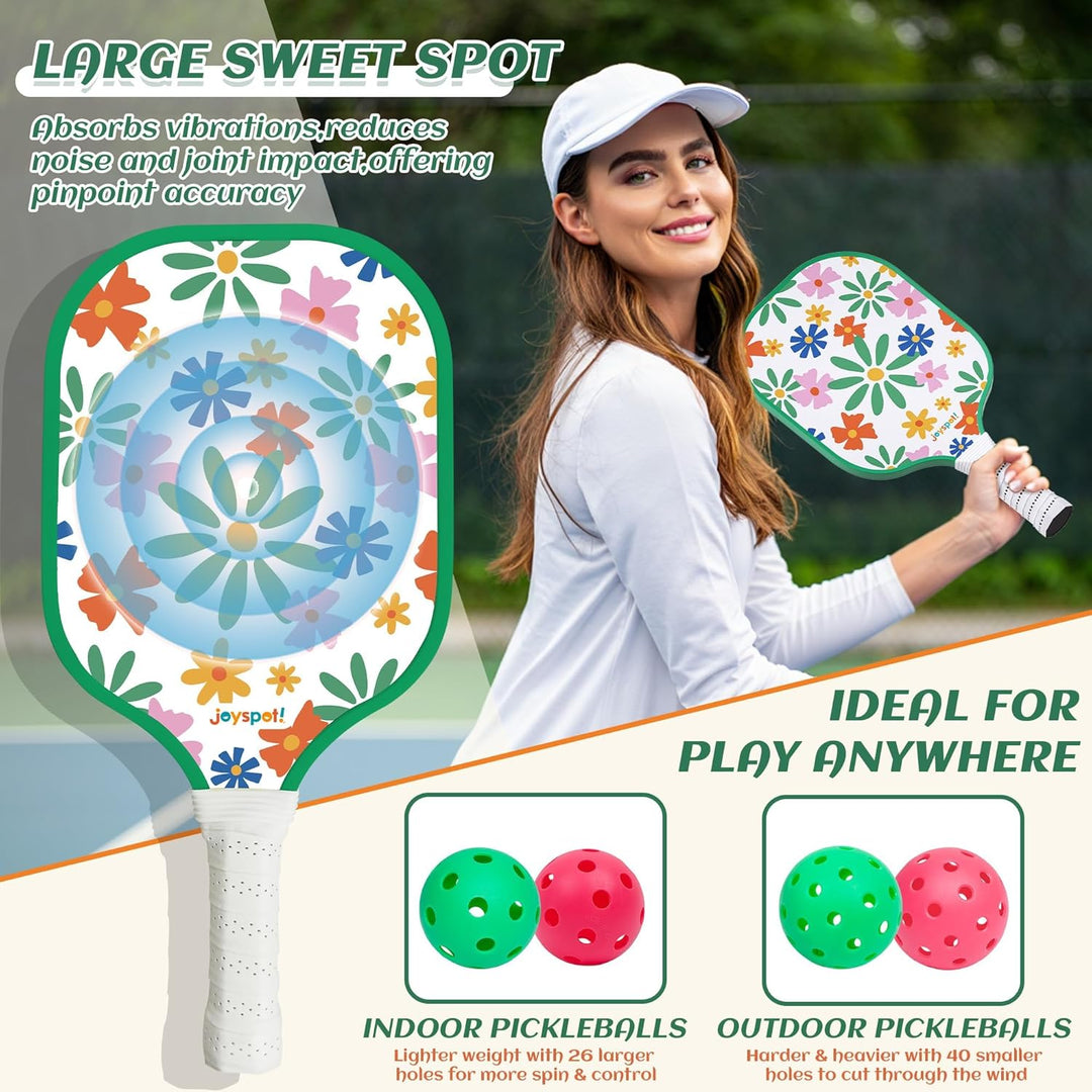 JOY SPOT! Pickleball Schläger 2 Set, Leichter Pickleball Schläger mit Fiberglas-Oberfläche, 4 Bälle
