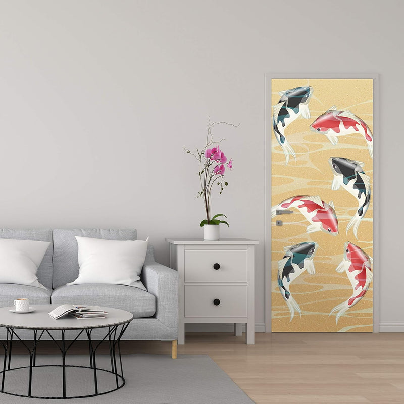 wandmotiv24 Türtapete japanische koi fische 80 x 200cm (B x H) - Dekorfolie selbstklebend Sticker fü