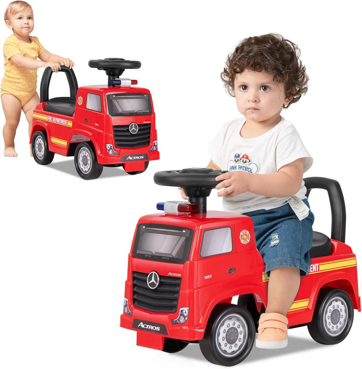 DREAMADE Feuerwehrauto zum Fahren, Mercedes-Benz Kinder Rutschauto mit Scheinwerfern, Hupe & Musik,