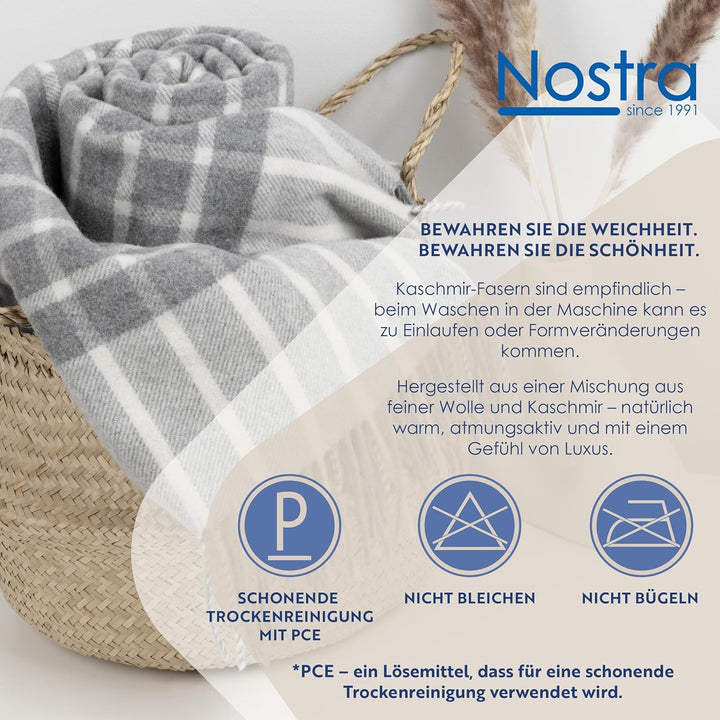 Nostra Andora Tagesdecke 140x200, Grau | Picnic Blanket | Weiche Merino Wolldecke mit 10% Kaschmir |