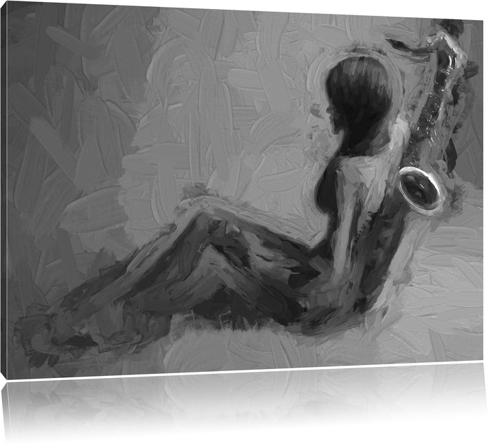 Pixxprint Attraktive Frau mit Saxophone als Leinwandbild/Grösse: 100x70 cm/Wandbild/Kunstdruck/ferti