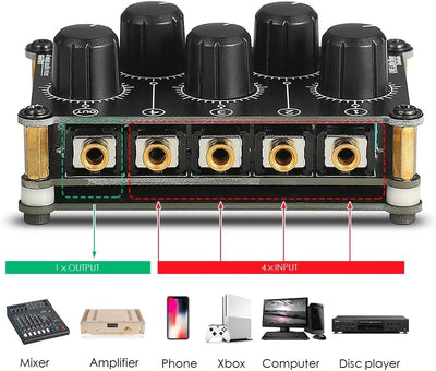 Little Bear MC5 Mini Tragbar 4 Kanal Line Mixer Live Studio Aufnahmen Passive Stereo Audio Mixer Rec