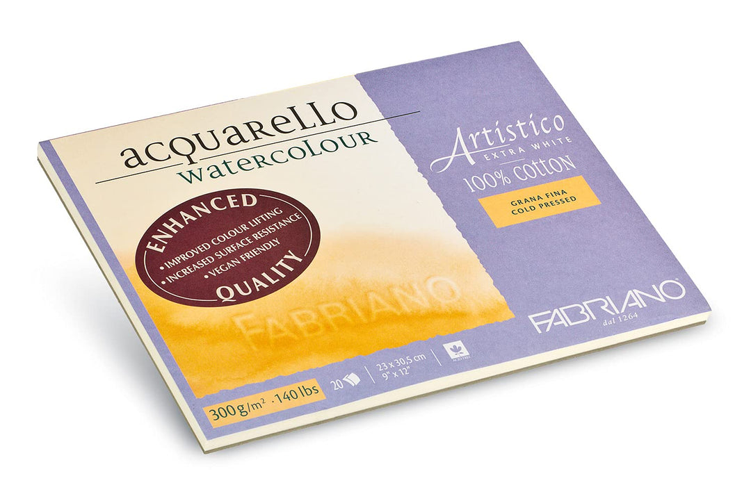 Fabriano Artistico Acquarello Watercolour, extra weiss, Feinkorn cold pressed, 23 x 30,5 cm, 20 Blat