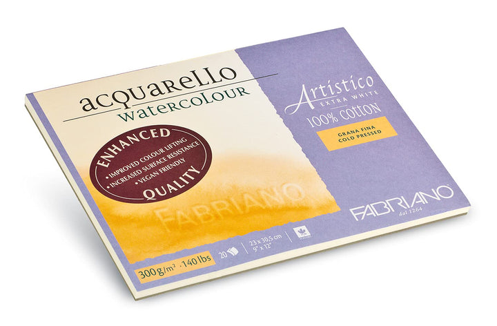 Fabriano Artistico Acquarello Watercolour, extra weiss, Feinkorn cold pressed, 23 x 30,5 cm, 20 Blat