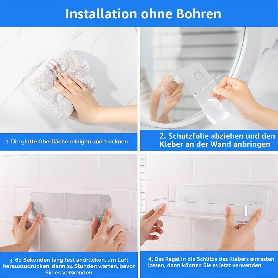 Diesisa 2 Stück Duschablage Ohne Bohren, Duschregal Wandmontage, Shampoo Halterung für Dusche, Dusch