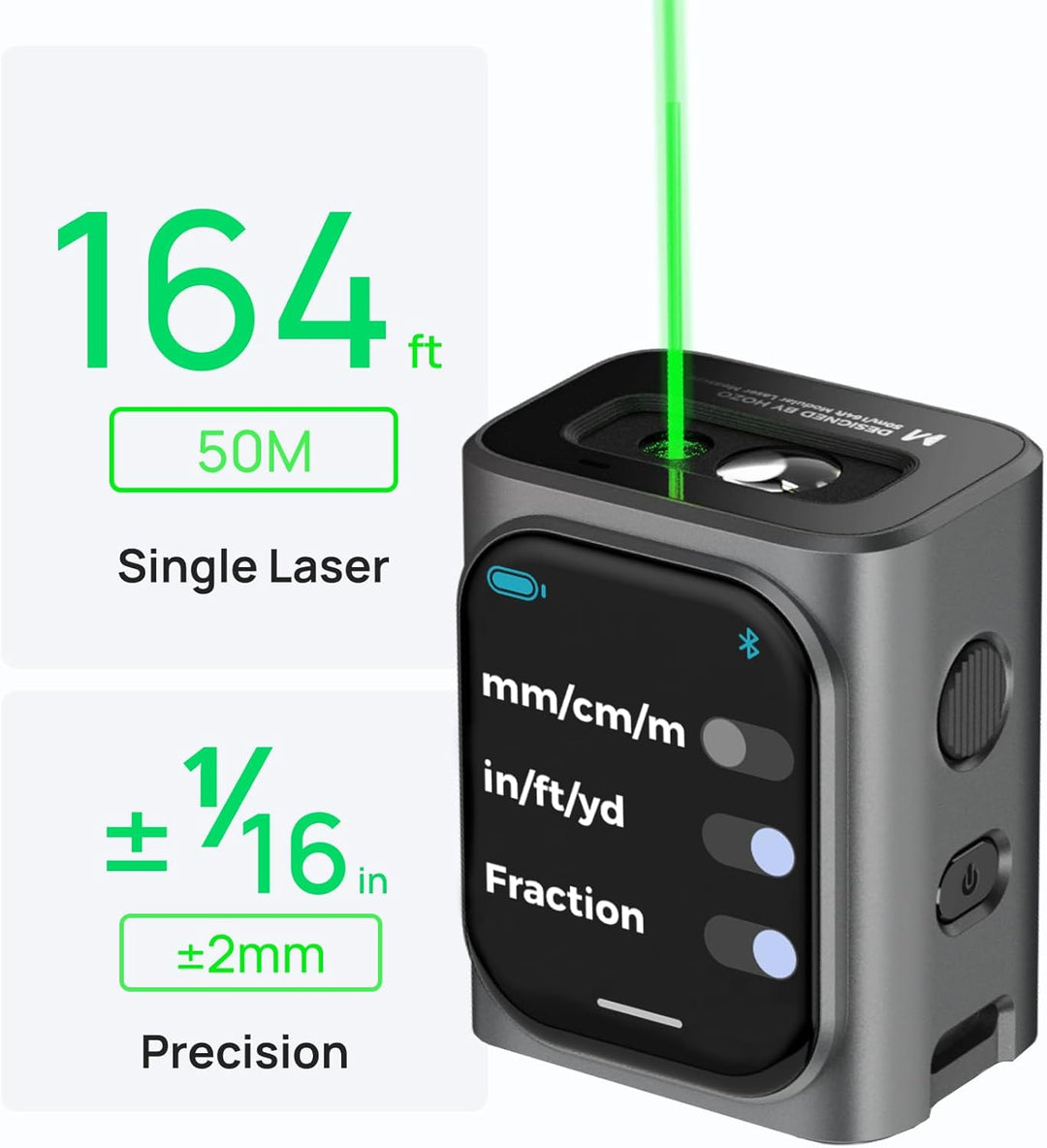 HOZO M-Cube Laser-Entfernungsmesser Grünstrahl, 50m Reichweite, ±1,5mm Genauigkeit, Kompakt, Wiedera