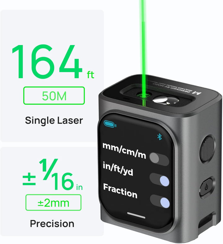 HOZO M-Cube Laser-Entfernungsmesser Grünstrahl, 50m Reichweite, ±1,5mm Genauigkeit, Kompakt, Wiedera