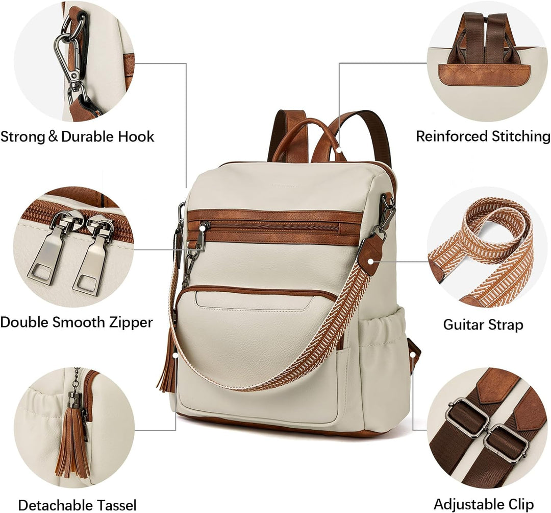 BOSTANTEN 2 Pieces Leder Rucksack Damen Freizeitrucksack Reise Handtasche Rucksackhandtasche Tagesru