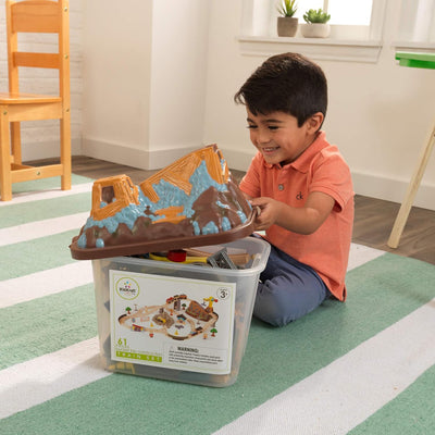 KidKraft Bucket Top Holzeisenbahn Baustelle mit Aufbewahrungsbox mit Deckel, Eisenbahn Set mit Zubeh