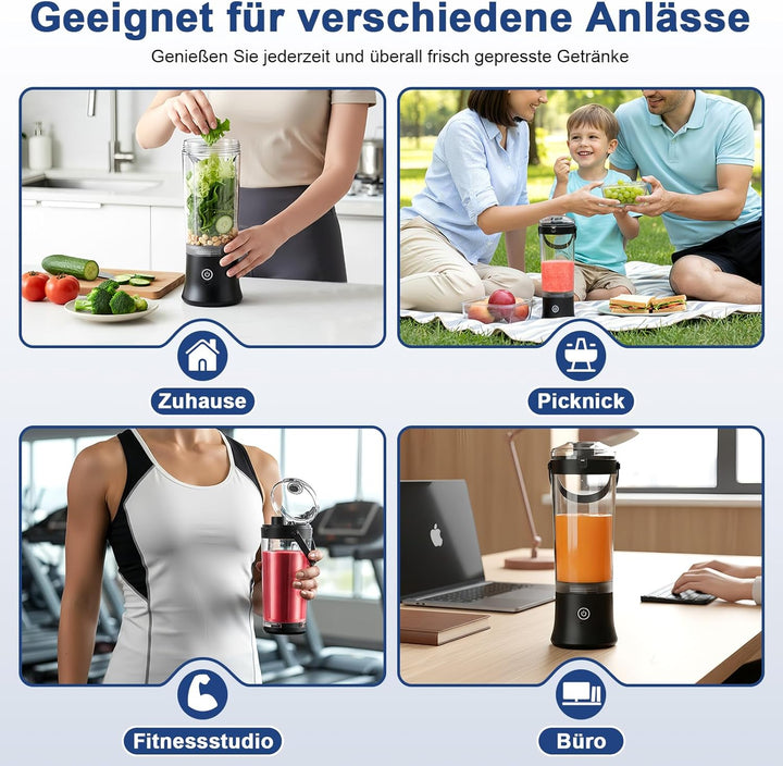 TopEsct tragbarer Mixer für Shakes und Smoothies,500 ml leistungsstarker kabelloser Mini-Mixer,wiede