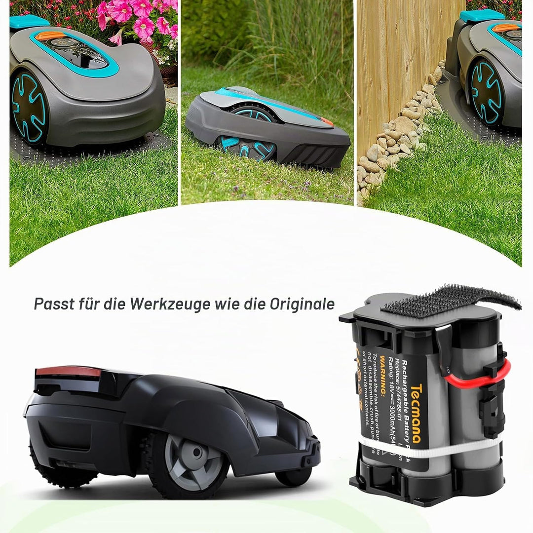 Tecmana 3000mAh 18V Lithium Akku Kompatibel mit Gardena Mähroboter R38Li, R40Li, R45Li, R50Li, R70Li