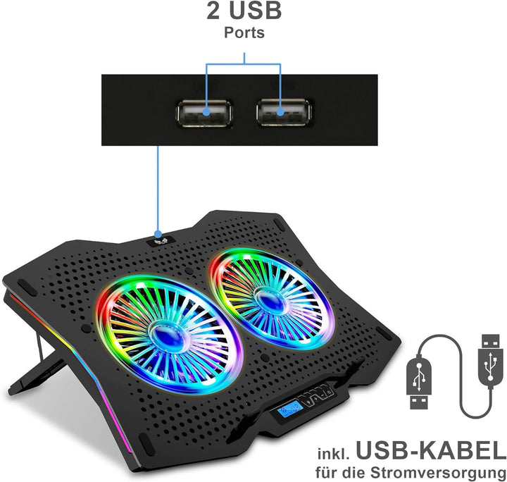 SK Notebook Laptop Rainbow RGB Kühler Gamer Ständer Kühlpad Unterlage Cooler für 9-18 Zoll/Lüfter /
