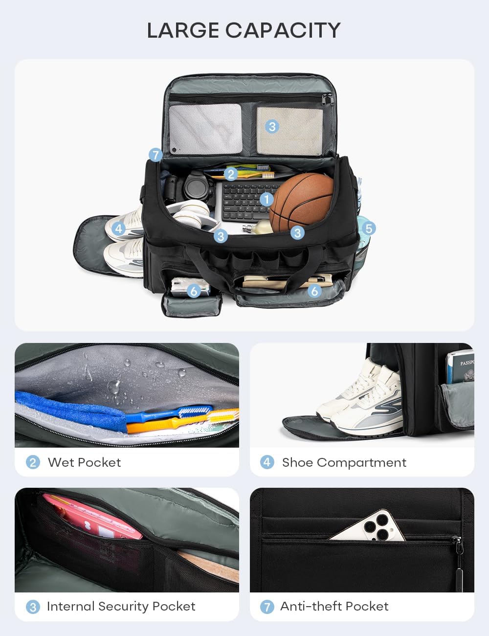 BAGZY Arbeitstasche Herren 50L Taktische Reisetasche Sporttasche mit Rucksackfunktion Einsatztasche