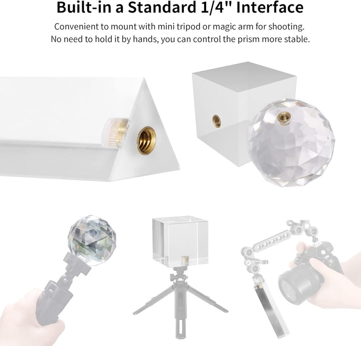 Selens 3 Stück Fotografie Kristall Prisma mit 1/4" Gewindeloch, Professionelle Optik Kristall Glas W
